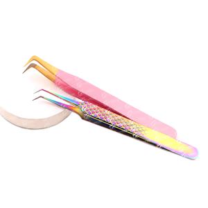 Pinzas de extensión de pestañas curvas de delfín con logotipo personalizado, acero inoxidable japonés probado a mano con mango liso y Punta puntiaguda - Product Image 4