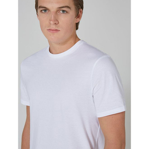 T-shirt blanc à manches courtes pour homme, col rond, 100% coton jersey, décontracté, couleur unie, design simple, tissu tricoté - Product Image 4