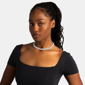Iced <b>Silver</b> Rhodium Plated Moissanite Diamond Cuban Link Chain Hip Hop Wedding Luxury Necklace Fashion Jewelry - Product Image 1