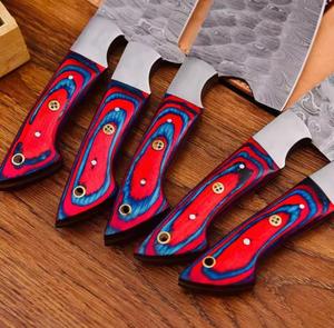 Cuchillos de chef de Damasco hechos a mano de alta calidad, juego de 5 piezas con mango personalizado y estuche de cuero para usos múltiples y ecológicos. - Product Image 3