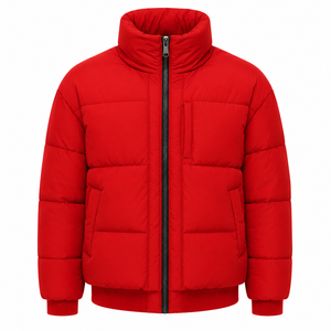 Veste matelassée rouge pour homme, col montant, fermeture éclair, coupe-vent, rembourrage en polyester, manteau décontracté d'hiver - Product Image 1