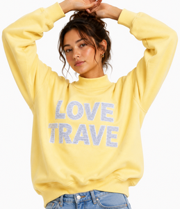 เสื้อสเวตเชิ้ตคอเต่าสีเหลืองสำหรับผู้หญิง ปักลายตัวอักษรคำว่า Love Travel ทรงปกติ ผ้าฝ้ายถัก ใส่ได้ในฤดูใบไม้ร่วง แต่งด้วยลายปัก - Product Image 5