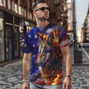 T-shirt à manches courtes pour homme avec motif flamme de loup, col rond, impression DTF, style streetwear, coupe ample, 100% coton, respectueux de l'environnement - Product Image 2