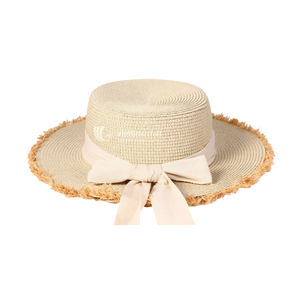 Women Straw Boater <b>Hat</b> Wide Brim Bowknot <b>Flat</b> Topped Sun <b>Hat</b> Foldable Beach Travel Cap - Product Image 3