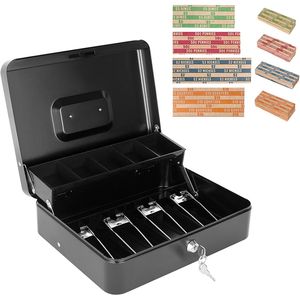 Caja de Dinero Metálica con Cerradura y Bandeja para 100 Monedas, Caja Fuerte Grande para Efectivo, Caja Registradora POS - Product Image 1