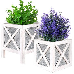 Pine Wood White-Washed Flower Pot Holder | Handcrafted Farmhouse <b>Planter</b> Wholesale - Product Image 6