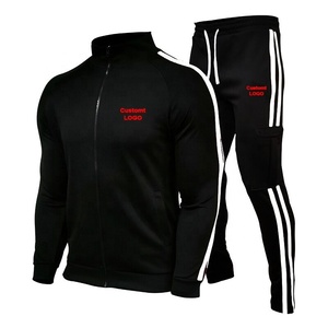 Wholesale <b>Men's</b> <b>Turtle</b> <b>Neck</b> Track Suit With Double Stripe On Side Fitness Slim Fit High <b>Neck</b> Zipper Enclosure Sweat Suit - Product Image 2