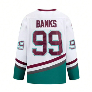 Maillot de hockey sur glace rétro personnalisé blanc et turquoise, uniforme de hockey par sublimation avec blocs de couleur, nom et numéro personnalisés, style vintage pour homme - Product Image 2
