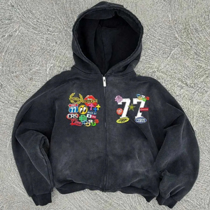 Wholesale Heavyweight <b>Fleece</b> <b>Men</b> <b>Black</b> Hoodie Custom Chenille Patch Embroidery Graphic Multi Logo Oversized Loose Fit Jacket - Product Image 1