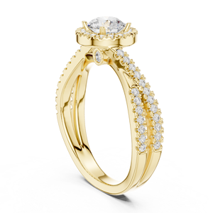 Anillo de Diamante Cultivado en Laboratorio de Corte Redondo, Oro de 14K/18K, Halo Pavé, Anillo de Vástago Dividido, 1.10Ct DEF VVS, Engaste de Bisel, Anillo de Boda Fino con Puente, ODM - Product Image 4