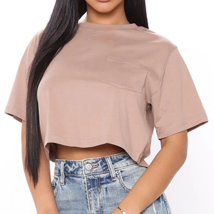 Camiseta Corta con Bolsillos para Mujer, Estilo Casual, Personalizable con Logotipo, Ropa Urbana, Venta al Por Mayor, Fabricante OEM, Marca Privada - Product Image 1