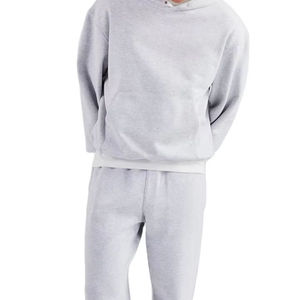 Ensemble de survêtement unisexe gris en coton à capuche 2-en-1, pantalon de jogging décontracté couleur unie, coupe régulière longueur entière, taille élastique latérale - Product Image 6