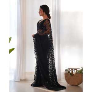 Designer Traditional <b>Scarf</b> & Shawl Zari Embroidery Work and Stone Work Saree - Product Image 5