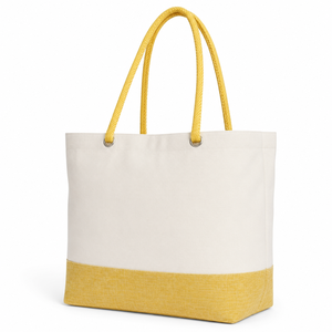 Sac de plage en toile de coton laminée avec logo personnalisé, poignée en corde bicolore, 45x35x14cm, vente en gros, OEM, ODM, fabricant exportateur - Product Image 4