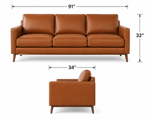 Modern Genuine Leather Three Seat <b>Sofa</b> With Wood Legs Tight Back Straight Arms Living Room Furniture Leather <b>Sofa</b> - Product Image 2