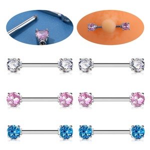 Barra de acero inoxidable de doble cabeza con circonita, nuevo anillo de pecho redondo con circonita, joyería corporal perforada al por mayor - Product Image 6