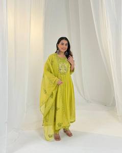 High Quality Women's Clothing-Premium Cotton Salwar Kameez Embroidery Recycled <b>Materials</b> Navy <b>Blue</b> Green Pakistani Style - Product Image 3