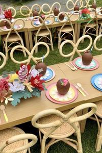 Juego de Mesa y Sillas de Ratán para Niños, Rectangular, Estilo Escandinavo, Apilable, Respaldo de Listones, Resistente y Portátil, para Fiestas Infantiles - Product Image 3