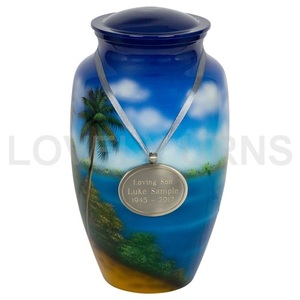 Urna Funeraria Estilo Americano Blanca con Diseño de Palmeras, Capacidad de 200 Pulgadas Cúbicas - Product Image 4
