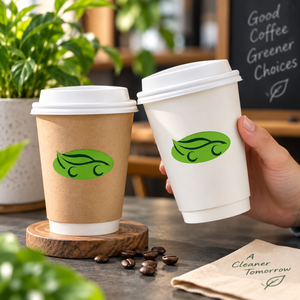 แก้วกาแฟกระดาษคราฟท์แบบผนังเดียว EcoRev ขนาดเส้นผ่านศูนย์กลางด้านบน 90 มม. ย่อยสลายได้ พิมพ์ลายดิจิทัล สำหรับเครื่องดื่มร้อน - Product Image 1