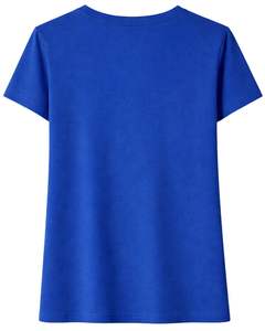 Camiseta de Algodón Azul Personalizada para Mujer con Diseño de Lazo de Diamantes de Imitación, Manga Corta, Cuello Redondo, Top Casual de Moda para Mujer, Venta al por Mayor OEM Personalizada - Product Image 2