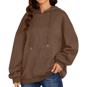 Sweat-shirt unisexe surdimensionné marron à capuche zippé en coton respirant, en molleton bouclette, couleur unie, coupe classique, pour l'automne - Product Image 6