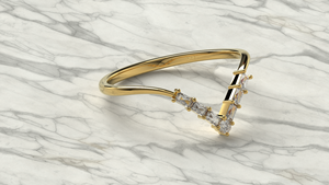 Elegant 18K Gold V Shaped Ring Baguette and Round Diamonds Ring Minimalist Engagement Stacking Band Fine Jewelry For Women - Product Image 3
