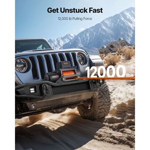 กว้านไฟฟ้า 12V DC รับน้ำหนักได้ 12000 ปอนด์ พร้อมเชือกสังเคราะห์ขนาด 3/8 x 92 ฟุต ควบคุมแบบไร้สายและแบบมีสายสำหรับรถบรรทุก - Product Image 2