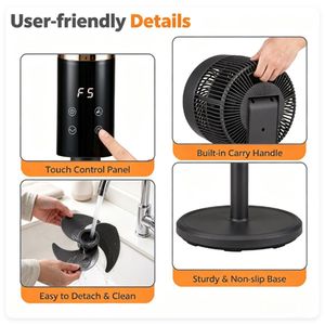 Ventilatore Portatile Nero con Pannello LED Touch, Oscillazione Orizzontale a 70° e Inclinazione a 90°, Ventilatore da Terra Leggero per Casa e Hotel - Product Image 3