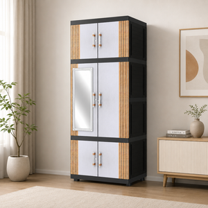 Naiba Fit Pro Plastic Cabinet/<b>Wardrobe</b> with Brown Flat Panel Hinged Doors with Mirror for Clothing and Bedroom Storage - Product Image 1