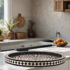 Plateau de service carré personnalisé en os incrusté, plateau traditionnel en bois incrusté d'os pour la maison, l'hôtellerie et les mariages - Product Image 2