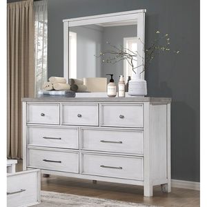 Comò Classico a 7 Cassetti per Camera da Letto, 1 Pezzo, Finitura Bianca e Grigia, Mobili in Legno - Product Image 4