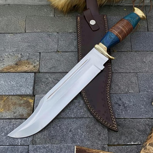 Couteau de chasse Bowie en acier Damas fait main, pointe clip, anneau empilé, manche en bois Micarta, étui inclus, vente en gros et dropshipping en vrac - Product Image 6