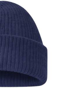 หมวกบีนนี่ถักลายริบสีน้ำเงินกรมท่าแบบกำหนดเอง พร้อมโลโก้ต้นไม้ปัก  สำหรับฤดูหนาว อุ่นสบาย ผลิตจากอะคริลิกนุ่ม  รับผลิตตามสั่ง OEM หมวกแบบ Unisex - Product Image 2