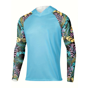 Camisa de Pesca de Manga Larga para Hombre, Azul Claro, Estampado Tropical, Sublimación, UPF 50, Top Tipo Pullover, Protección Anti-UV - Product Image 1