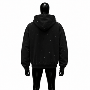 Black Full Zip Hoodie <b>Men</b> Premium Oversized Streetwear <b>White</b> Dot Design <b>Fleece</b> Hooded Jacket Casual Winter Fashion Sweatshirt - Product Image 2