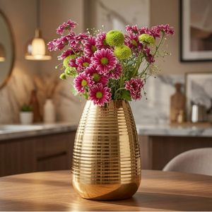 Florero Metálico Ovalado Acanalado Dorado Decorativo de 8.7 Pulgadas para Decoración del Hogar, Oficina, Mesa, Sala de Estar, Boda, Aniversario - Product Image 6