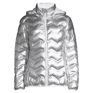 Chaqueta Acolchada Plateada con Capucha para Mujer, Abrigo de Invierno de Manga Larga con Cierre de Cremallera - Product Image 4