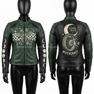 Blouson en cuir rose personnalisé pour femme, style motard, avec motif papillon chromé argenté, vêtement de sport tendance pour pilote - Product Image 3