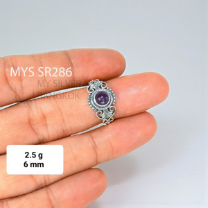 แหวนเงินแท้ 925 ราคาขายส่ง เครื่องประดับแหวนพลอยอเมทิสต์ธรรมชาติ - Product Image 1