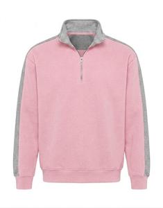 Custom Logo Quarter Zip Hoodie for Men Custom Solid Pink Color <b>Stand</b> Collar Breathable 100% Cotton Fleece Material Men's Sweater - Product Image 1