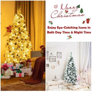 Albero di Natale Preilluminato con Effetto Neve, Bacche e Fiori di Poinsettia - Product Image 2