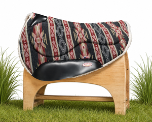 Premium All-Purpose Leather Saddle Pad <b>Red</b> Black Patterned Fur Lining Cotton Shell for Riding - Product Image 1