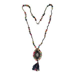 Collar de Estilo Bohemio Hecho a Mano con Borlas, Cuentas de Tela Coloridas, Imitación de Perlas en Forma de Bola, Chapado en Oro, Ecológico - Product Image 3