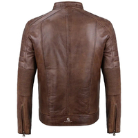 Veste en cuir marron rétro pour homme, col montant, fermeture éclair, coupe-vent, style motard, pour l'automne et l'hiver