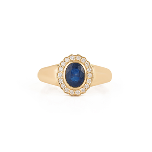 OEM ODM <b>Customized</b> Bulk Design Real K14 Yellow Gold Blue Sapphire & Diamond Halo Signet <b>Ring</b> For Men Wedding Party Jewelry - Product Image 1