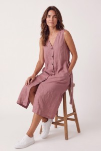 V-Neck Sleeveless Cotton Midi <b>Dress</b> With Button Front And Side Slit Loose Fit Casual Summer <b>Dress</b> For Women - Product Image 1