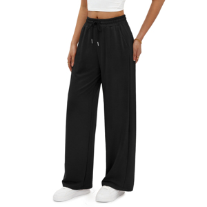 Custom Loose <b>Jogger</b> Embroidery Logo Cotton <b>Stacked</b> Sweat Pants For Women Baggy Flare Stripe Straight Wide Leg Trousers For Women - Product Image 1