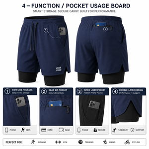 Men's Double-<b>Layer</b> Running Shorts With Inner Liner Elastic Waist Quick Dry Sporty Design Front Logo Placement - Product Image 1