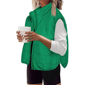 <span class=keywords><strong>Gilet</strong></span> Imbottito da <span class=keywords><strong>Donna</strong></span> <span class=keywords><strong>Verde</strong></span> con Colletto Alto e Cerniera, Colore Unito, Casual, Antivento, Leggero in Poliestere - Product Image 1